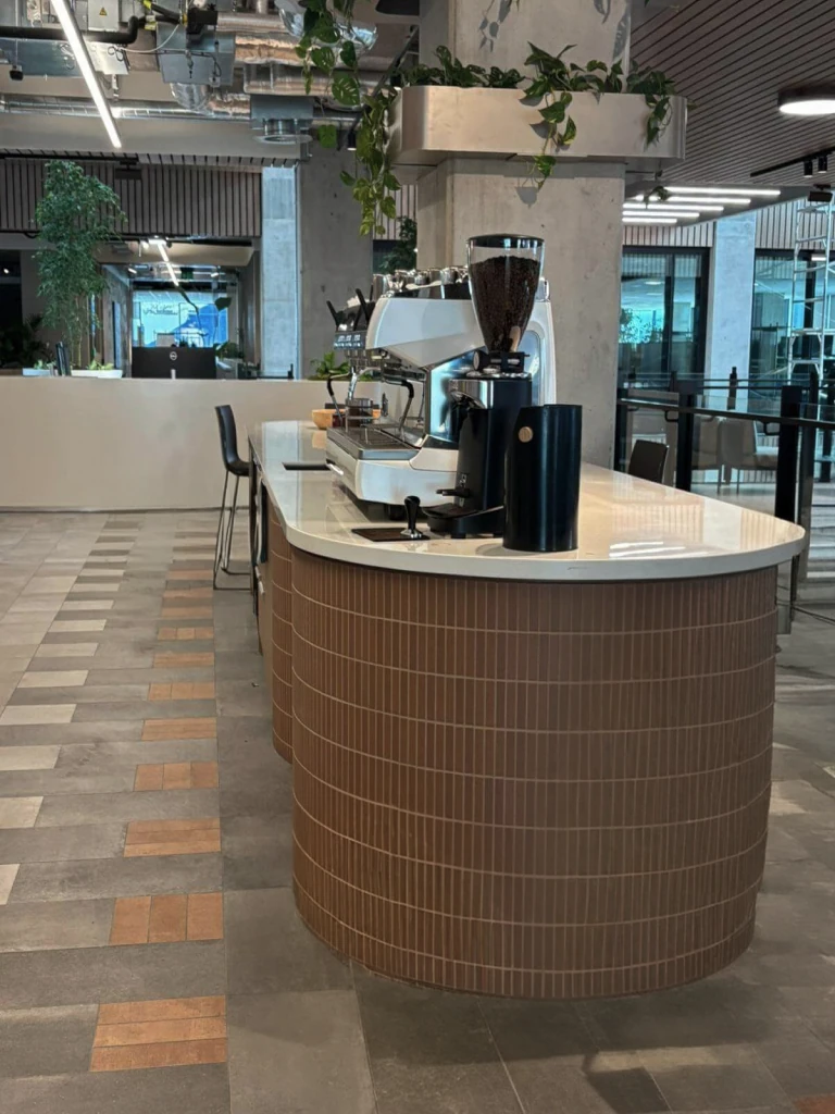 A completed cafe counter and interior fit-out